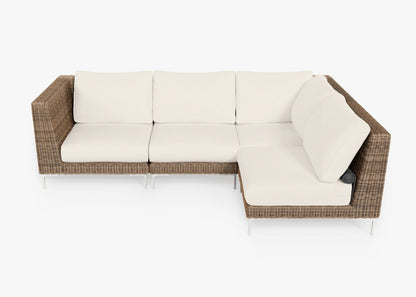 Canapé d'angle d'extérieur en osier marron - 4 places