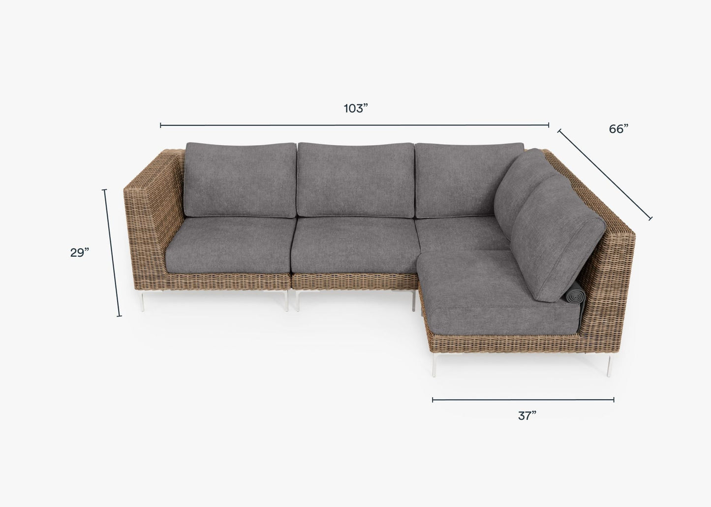 Canapé d'angle d'extérieur en osier marron - 4 places