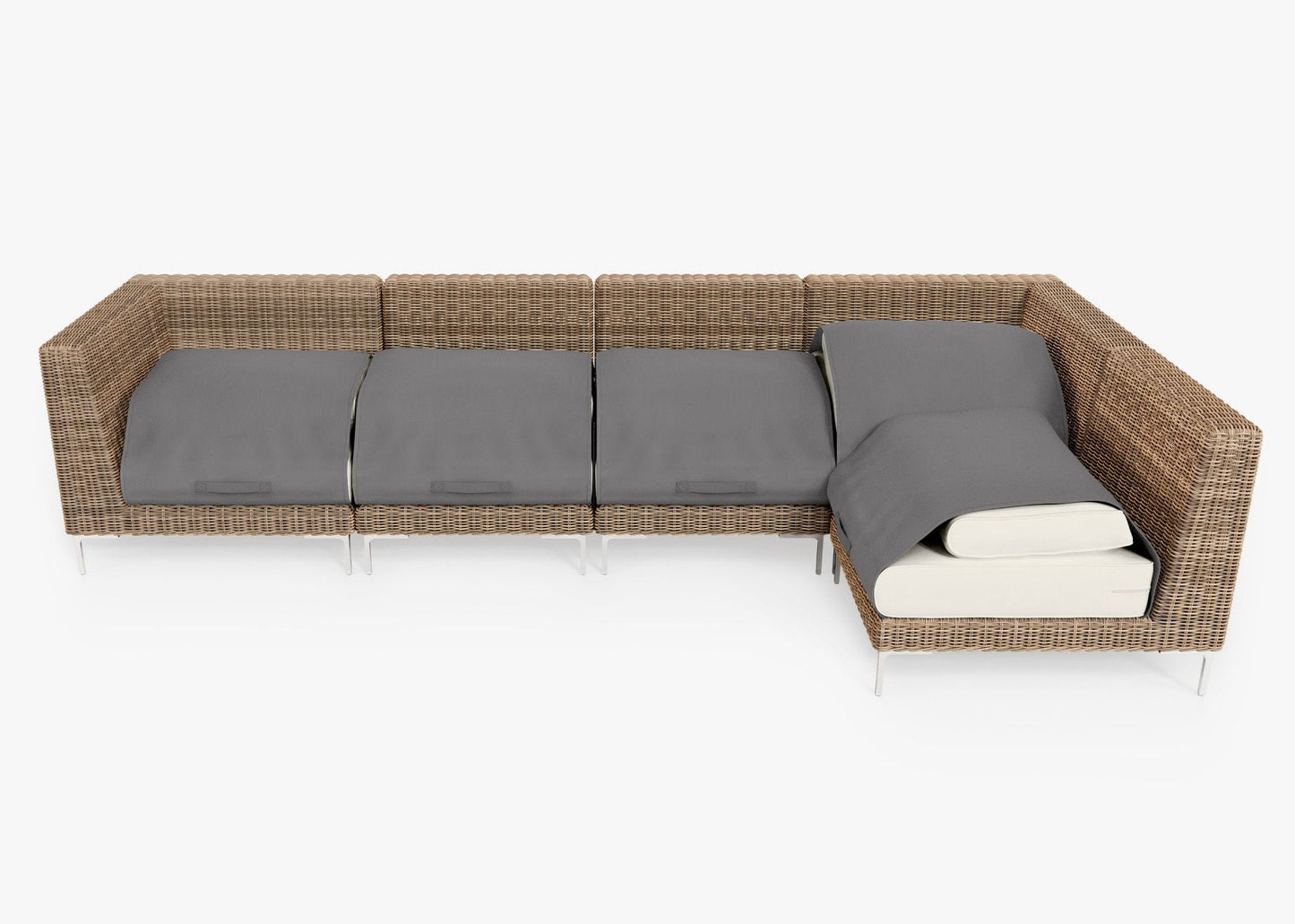 Canapé d'angle d'extérieur en résine tressée marron - 5 places