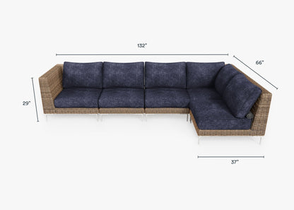 Canapé d'angle d'extérieur en résine tressée marron - 5 places