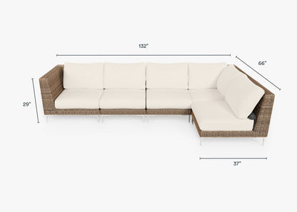 Canapé d'angle d'extérieur en résine tressée marron - 5 places
