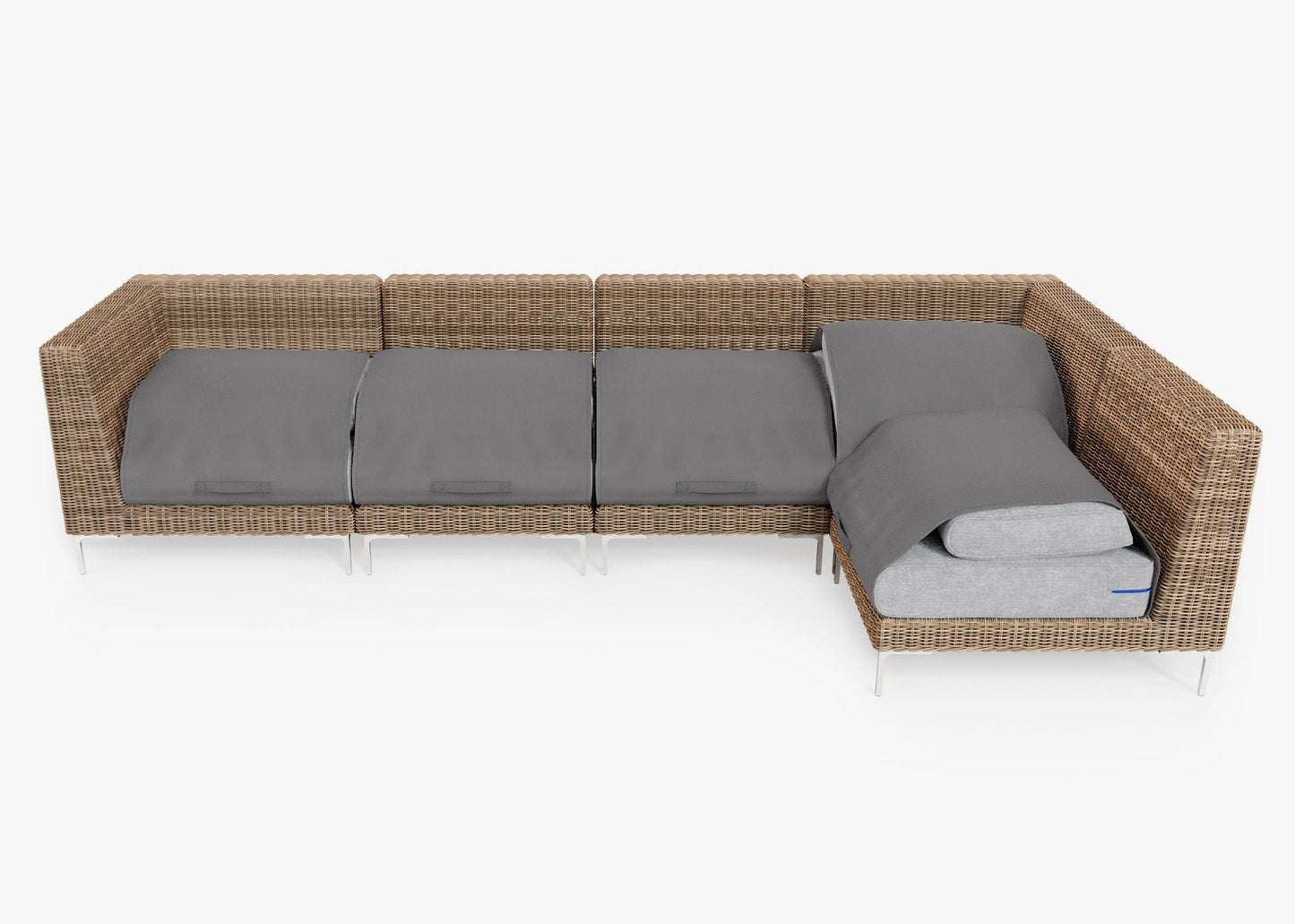 Canapé d'angle d'extérieur en résine tressée marron - 5 places