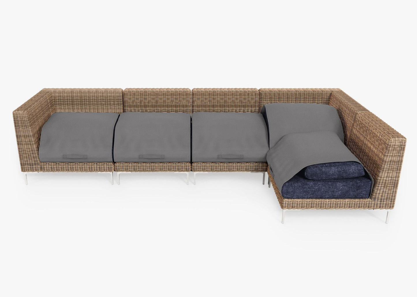 Canapé d'angle d'extérieur en résine tressée marron - 5 places