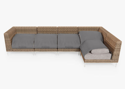 Canapé d'angle d'extérieur en résine tressée marron - 5 places