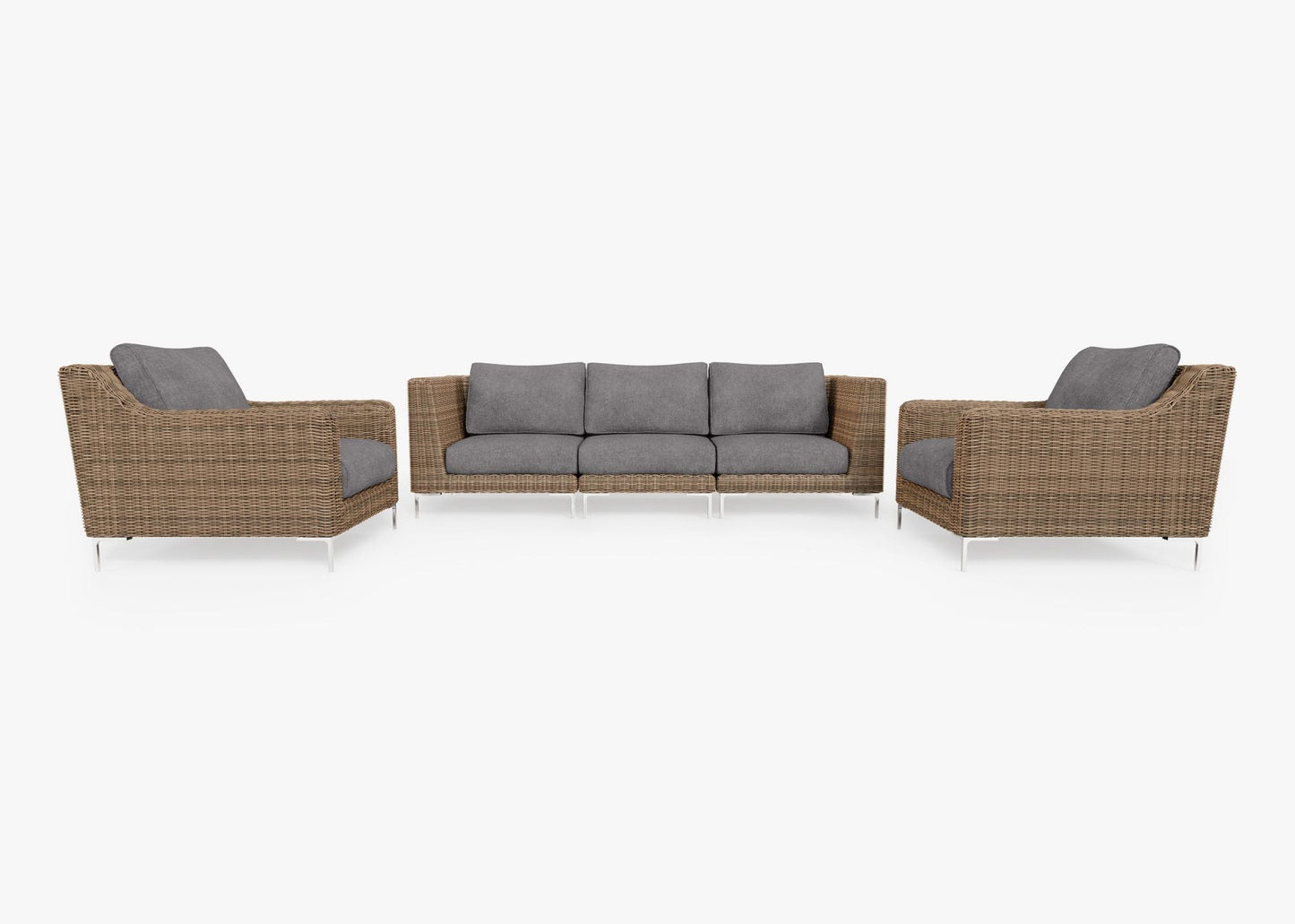 Canapé d'extérieur en osier marron avec fauteuils - 5 places