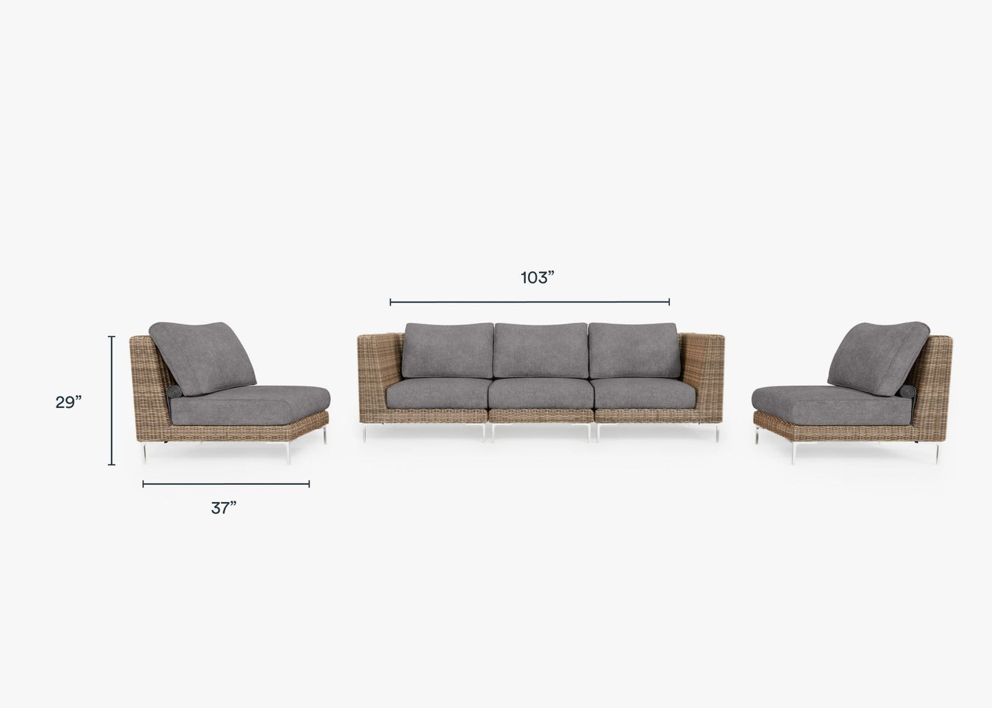 Canapé d'extérieur en osier marron avec fauteuils sans accoudoirs - 5 places