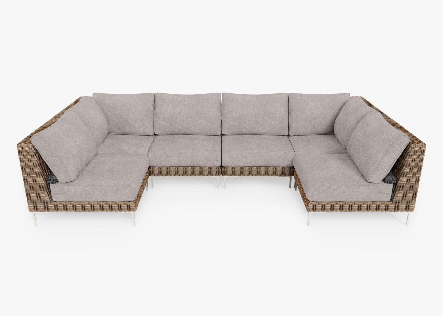 Canapé d'angle d'extérieur en osier marron en forme de U - 6 places