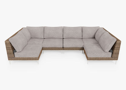 Canapé d'angle d'extérieur en osier marron en forme de U - 6 places