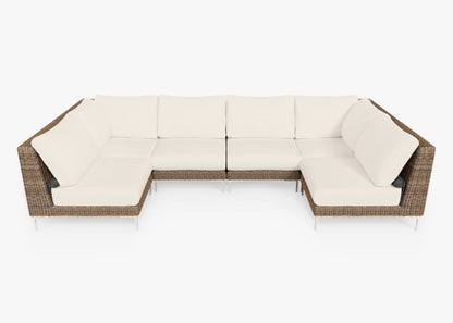 Canapé d'angle d'extérieur en osier marron en forme de U - 6 places