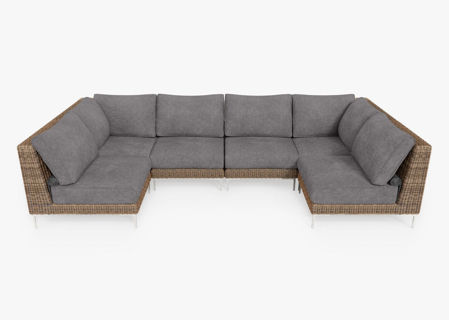 Canapé d'angle d'extérieur en osier marron en forme de U - 6 places