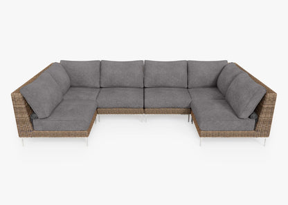 Canapé d'angle d'extérieur en osier marron en forme de U - 6 places