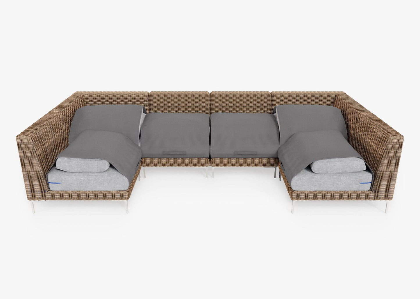 Canapé d'angle d'extérieur en osier marron en forme de U - 6 places