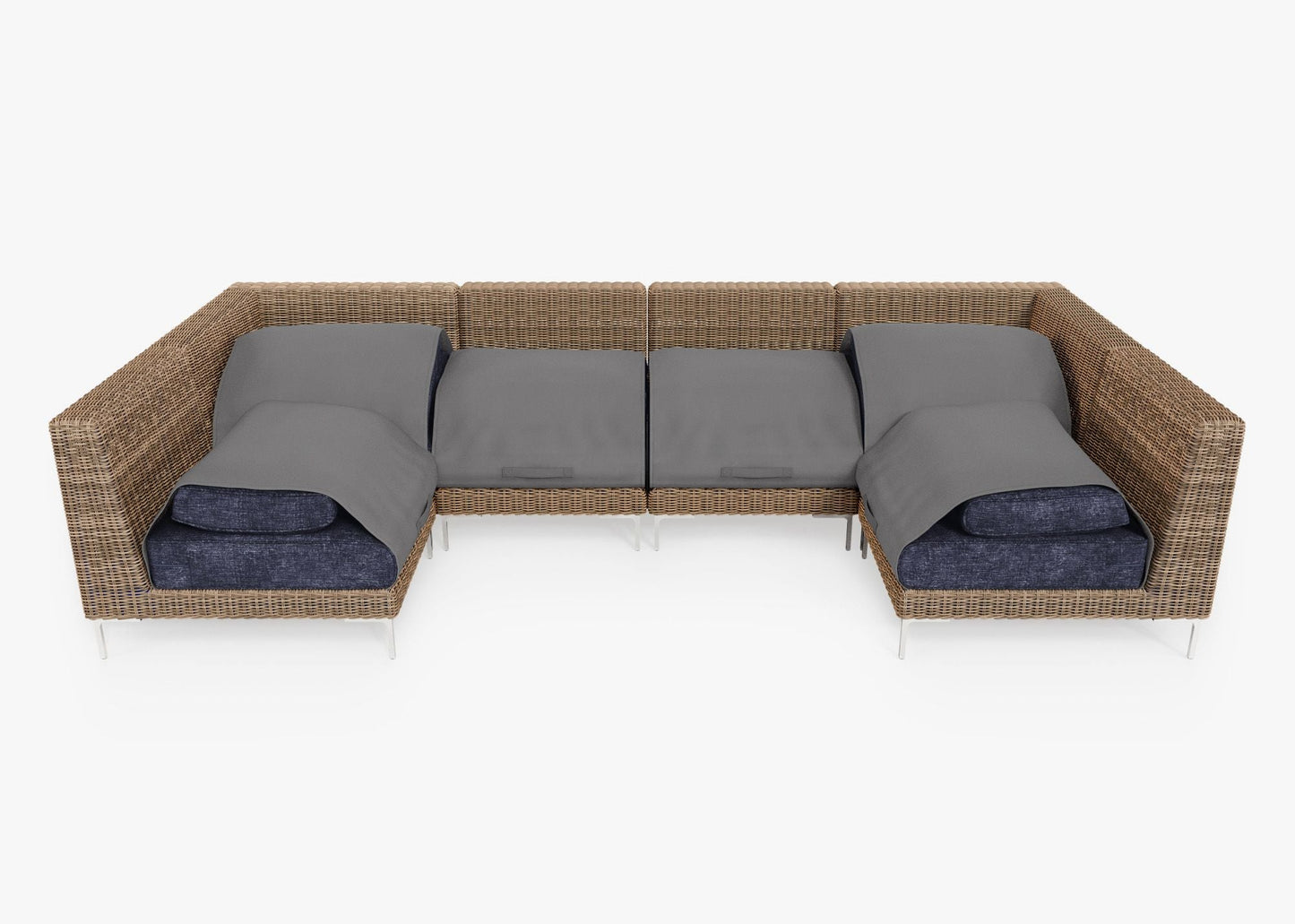 Canapé d'angle d'extérieur en osier marron en forme de U - 6 places