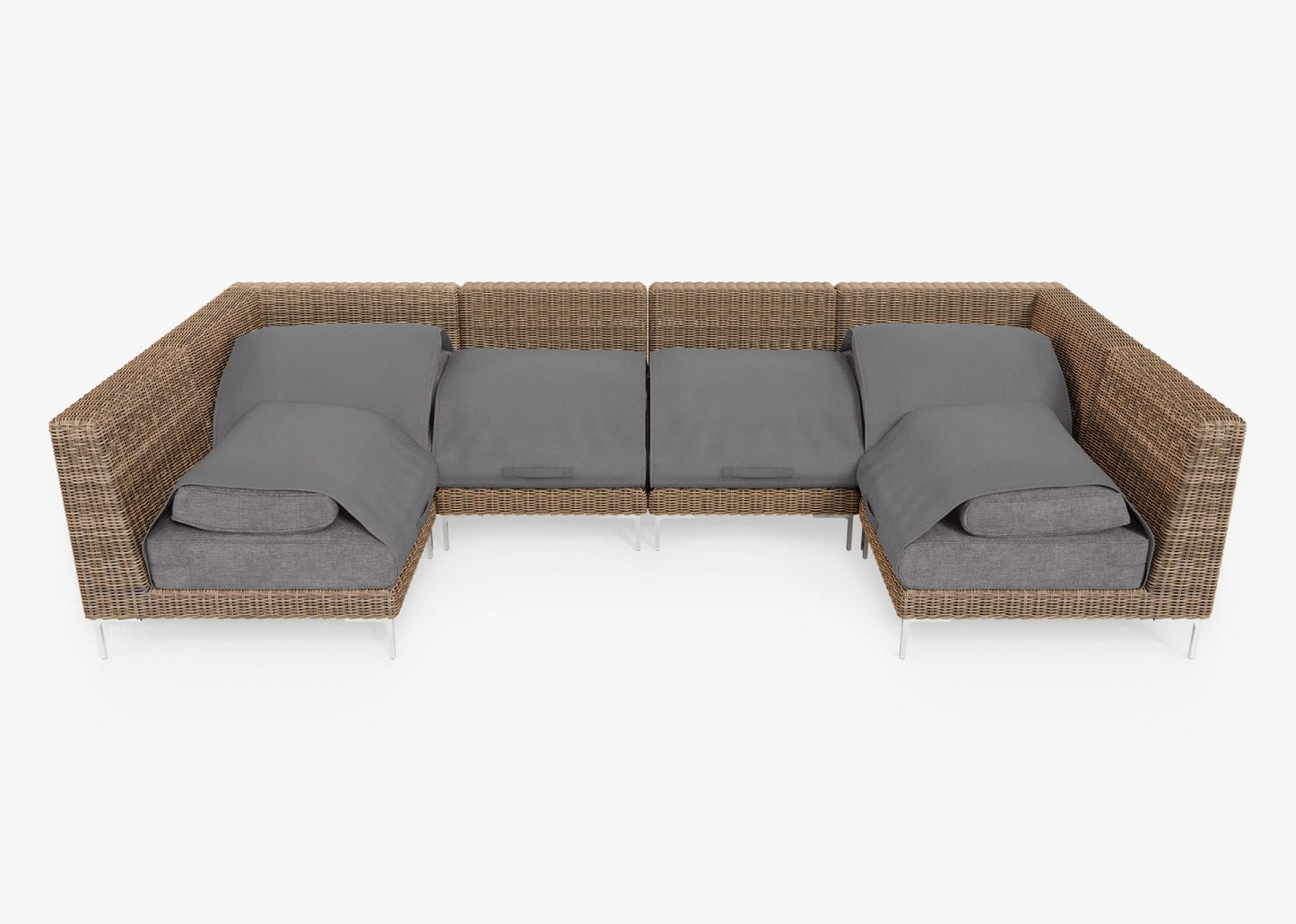 Canapé d'angle d'extérieur en osier marron en forme de U - 6 places