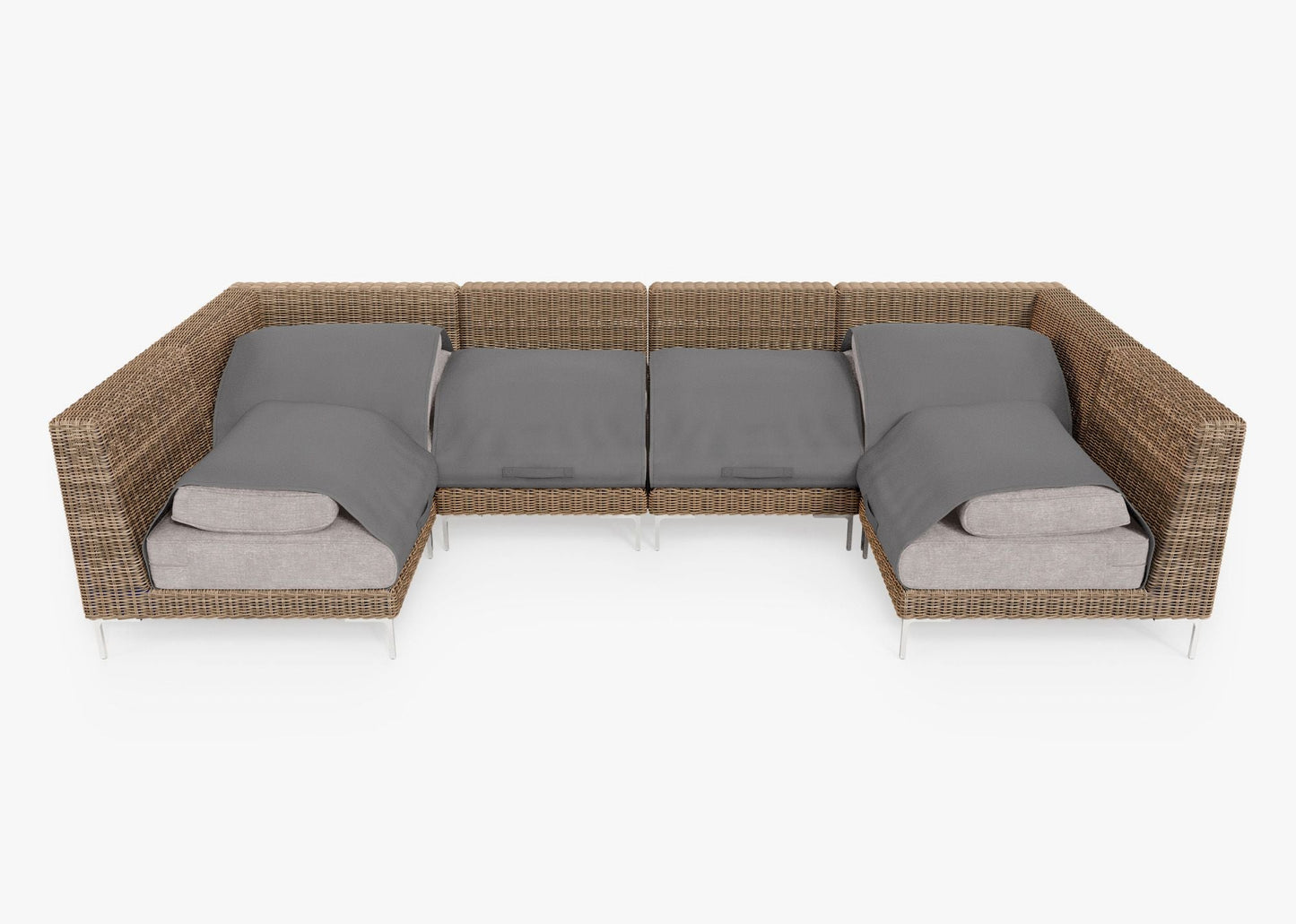 Canapé d'angle d'extérieur en osier marron en forme de U - 6 places