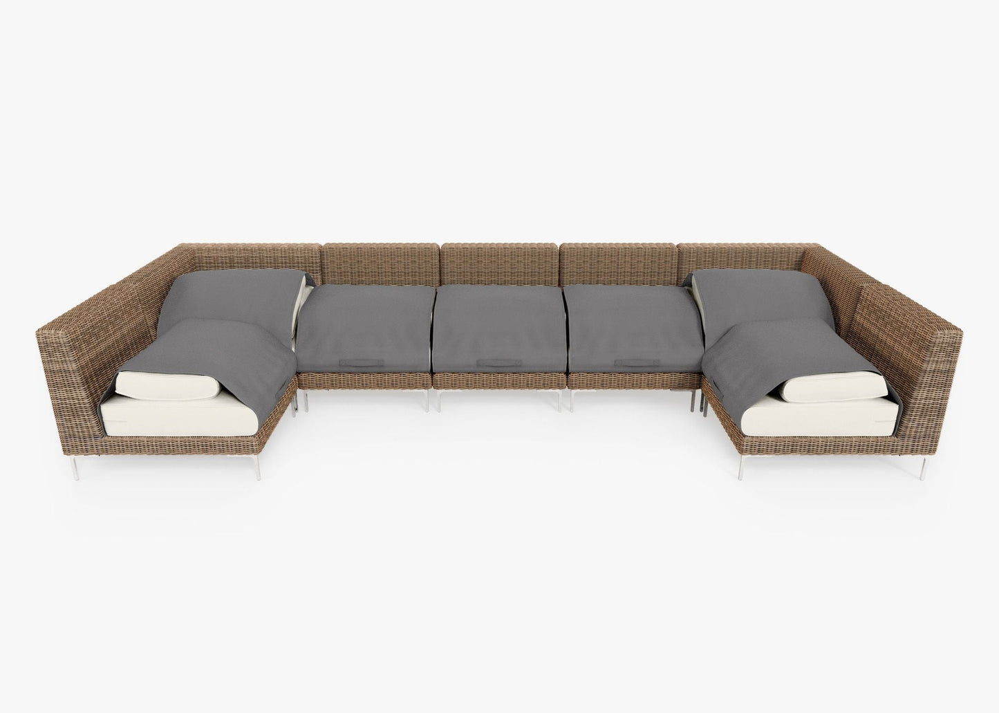 Canapé d'angle d'extérieur en osier marron en forme de U - 7 places