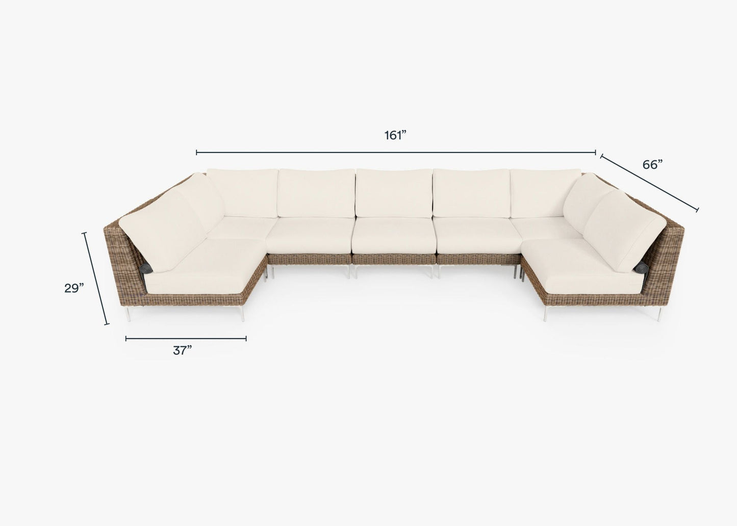Canapé d'angle d'extérieur en osier marron en forme de U - 7 places