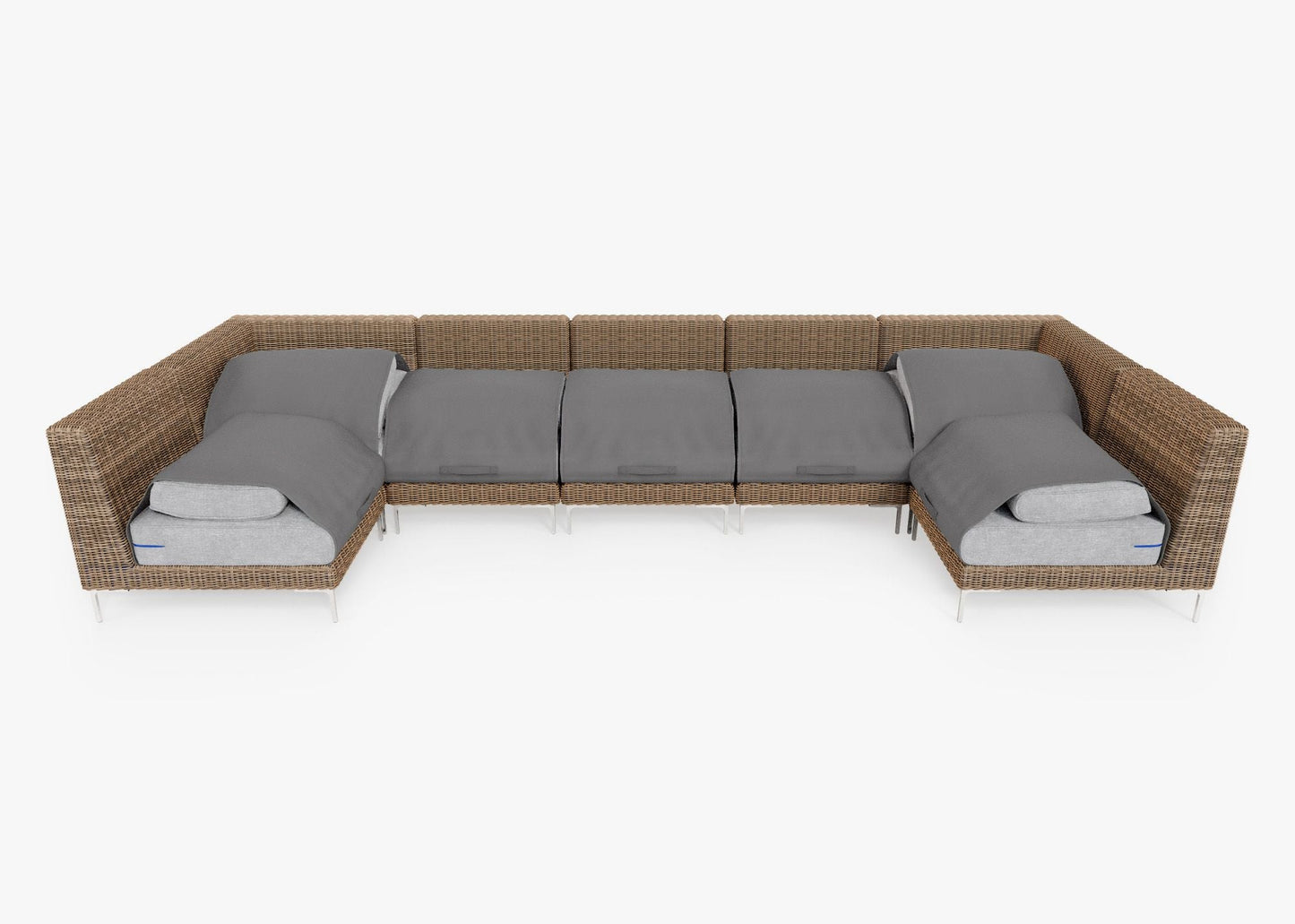 Canapé d'angle d'extérieur en osier marron en forme de U - 7 places