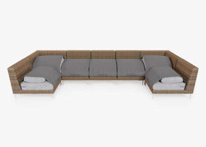 Canapé d'angle d'extérieur en osier marron en forme de U - 7 places