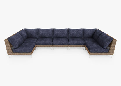 Canapé d'angle d'extérieur en osier marron en forme de U - 7 places