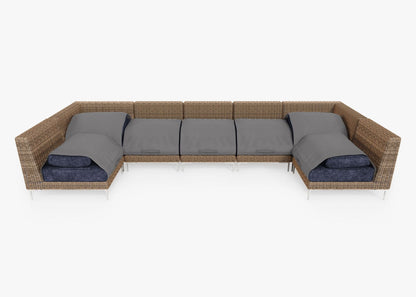 Canapé d'angle d'extérieur en osier marron en forme de U - 7 places