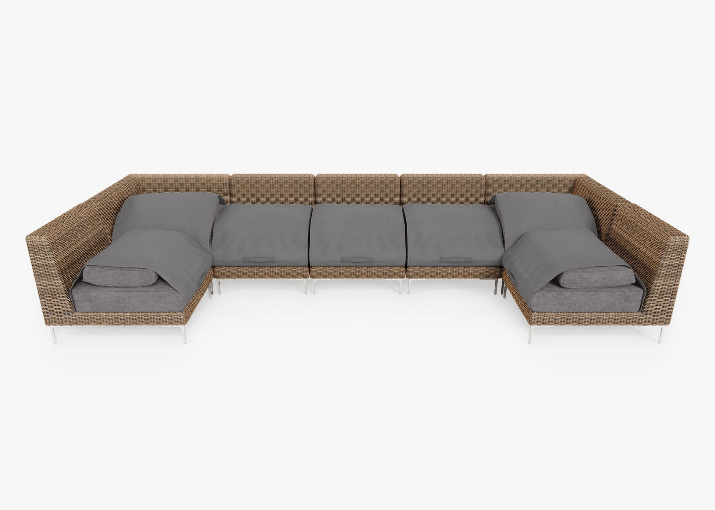 Canapé d'angle d'extérieur en osier marron en forme de U - 7 places