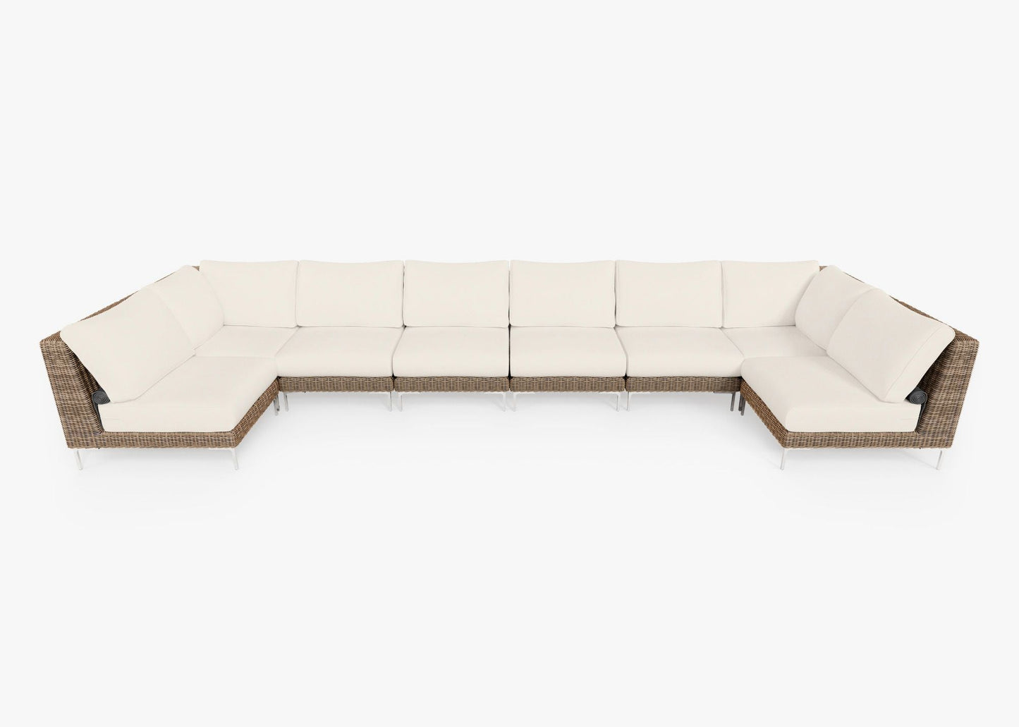 Canapé d'angle d'extérieur en osier marron en forme de U - 8 places