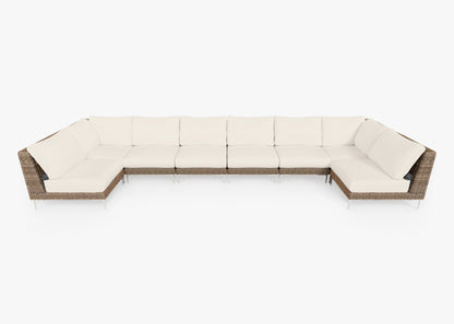 Canapé d'angle d'extérieur en osier marron en forme de U - 8 places