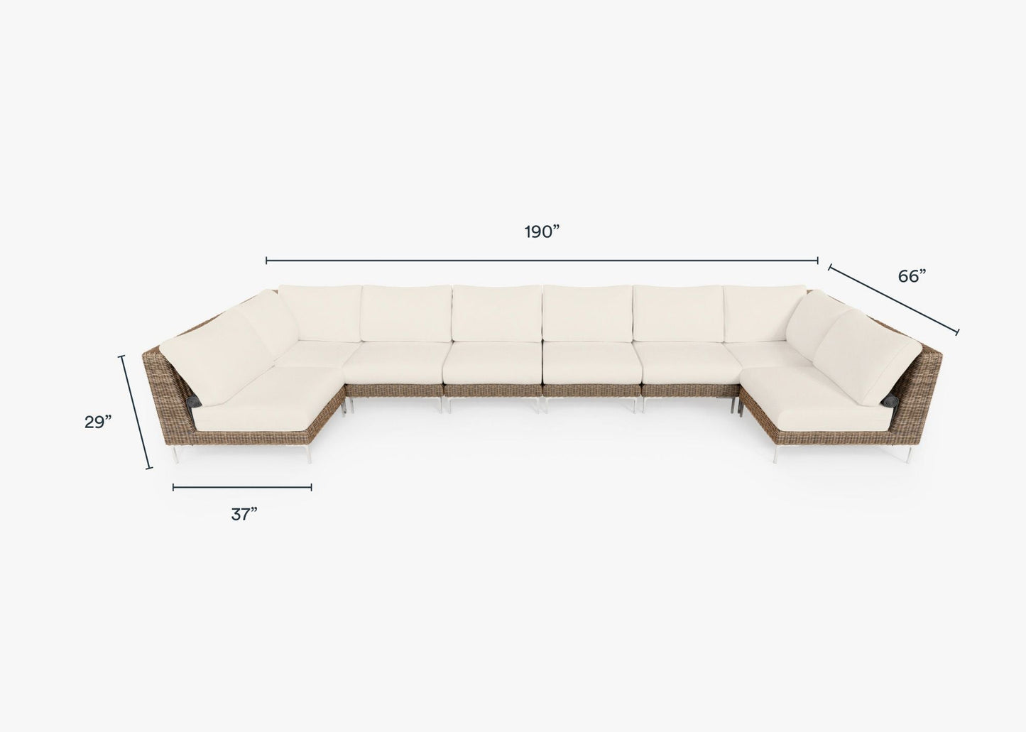 Canapé d'angle d'extérieur en osier marron en forme de U - 8 places