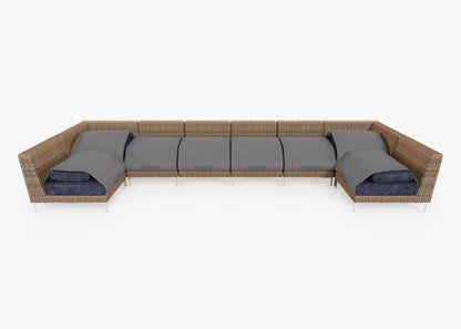 Canapé d'angle d'extérieur en osier marron en forme de U - 8 places