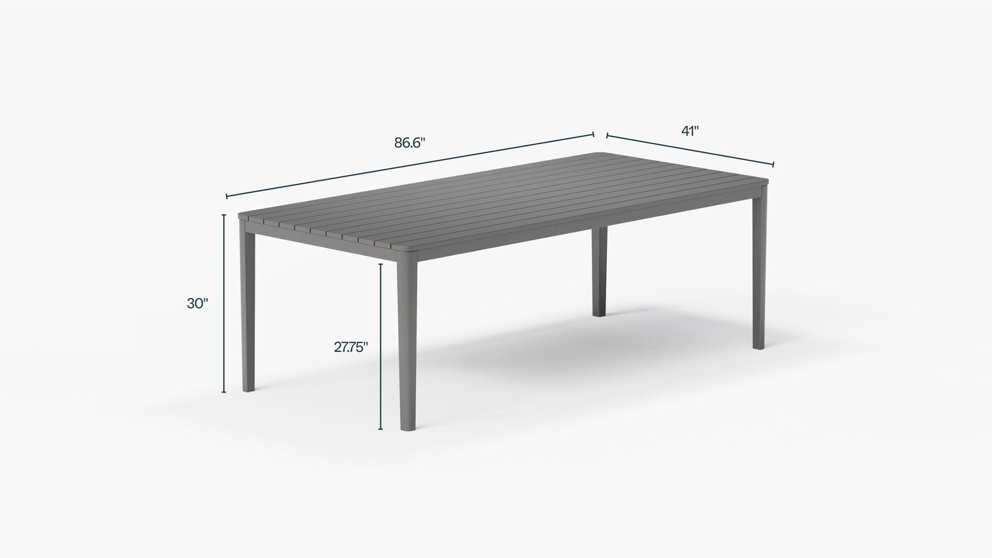 Table de salle à manger rectangulaire d'extérieur en aluminium + 5 chaises de réalisateur en aluminium + banc de salle à manger en aluminium