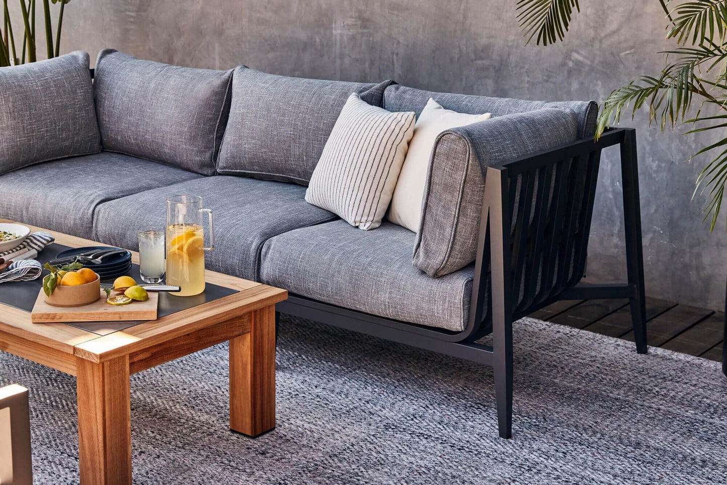 Canapé d'extérieur en aluminium anthracite avec fauteuils sans accoudoirs - 6 places