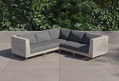 Canapé d'angle d'extérieur en résine tressée ajourée - 5 places