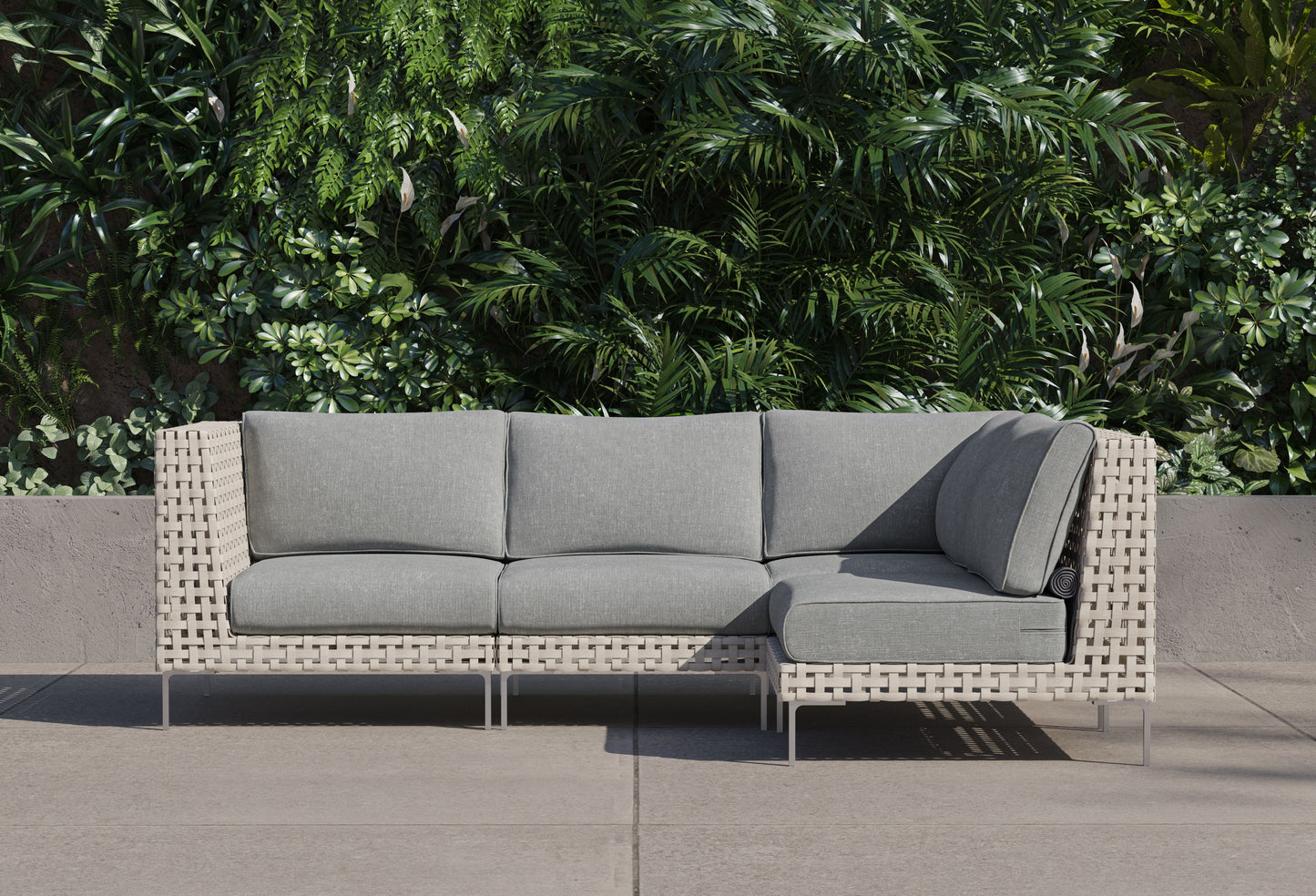 Canapé d'angle d'extérieur en résine tressée ajourée - 4 places