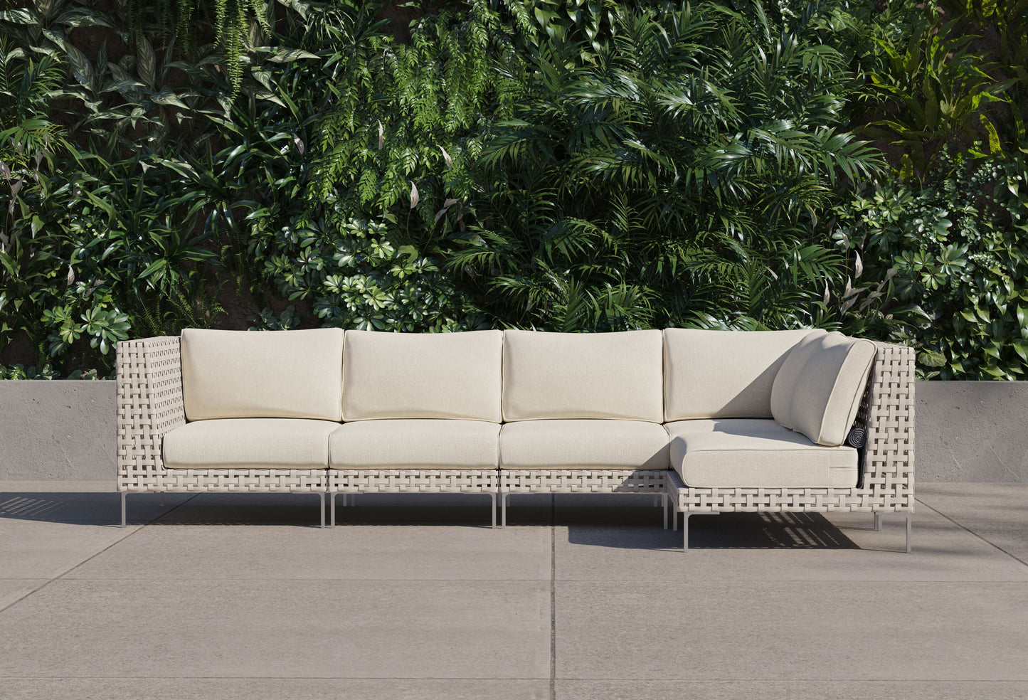 Canapé d'angle d'extérieur en résine tressée ajourée - 5 places