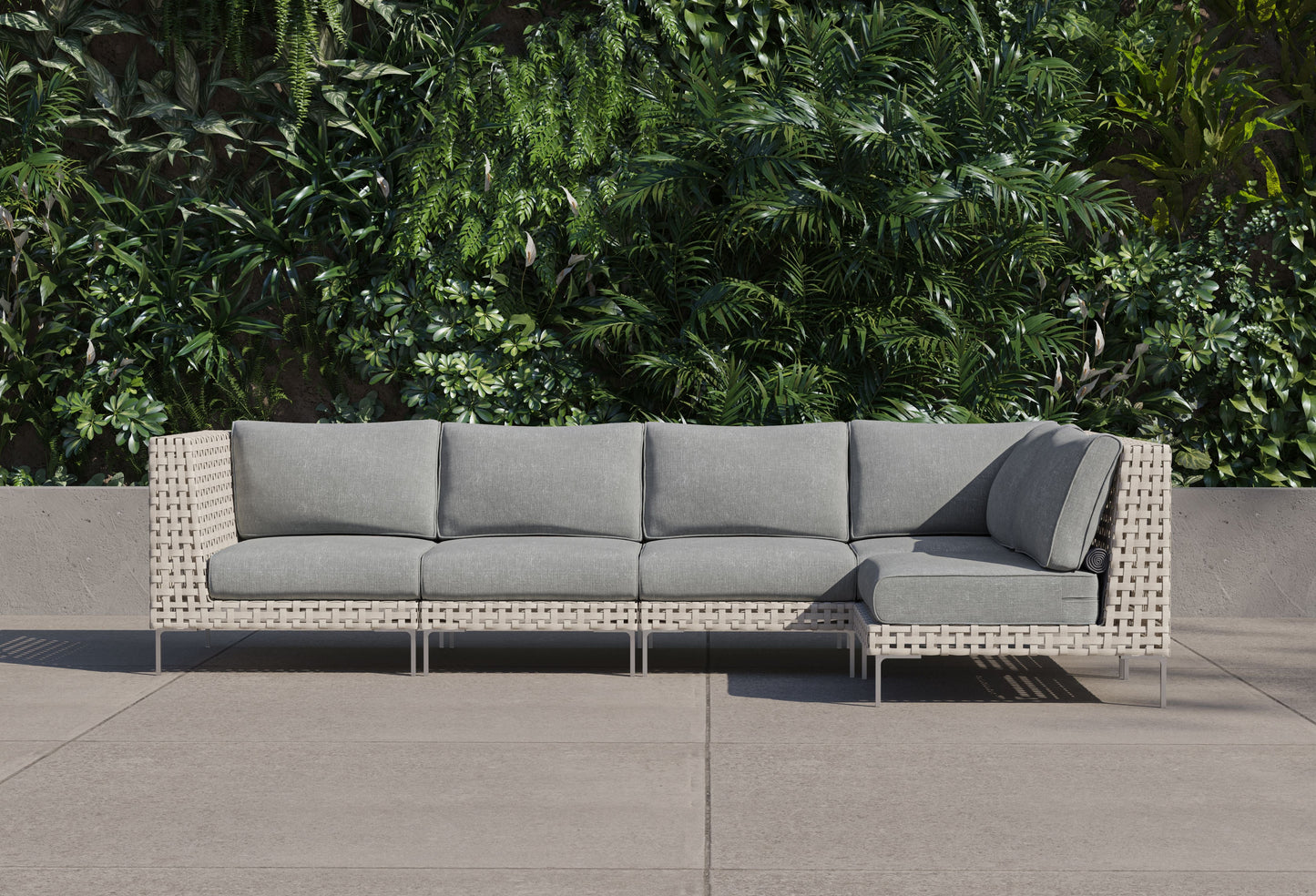 Canapé d'angle d'extérieur en résine tressée ajourée - 5 places