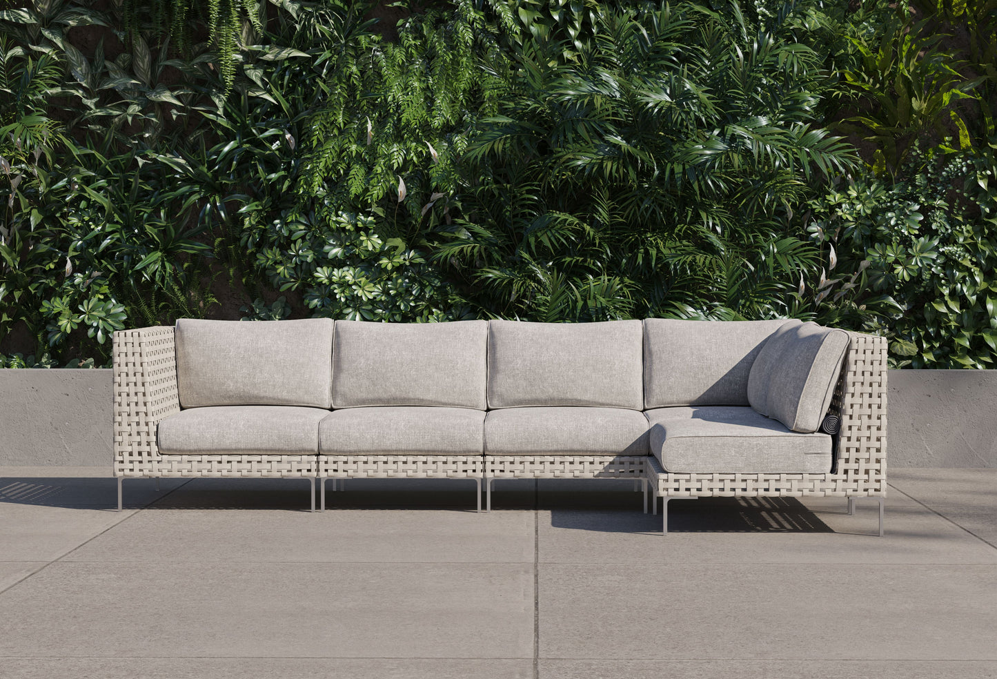 Canapé d'angle d'extérieur en résine tressée ajourée - 5 places