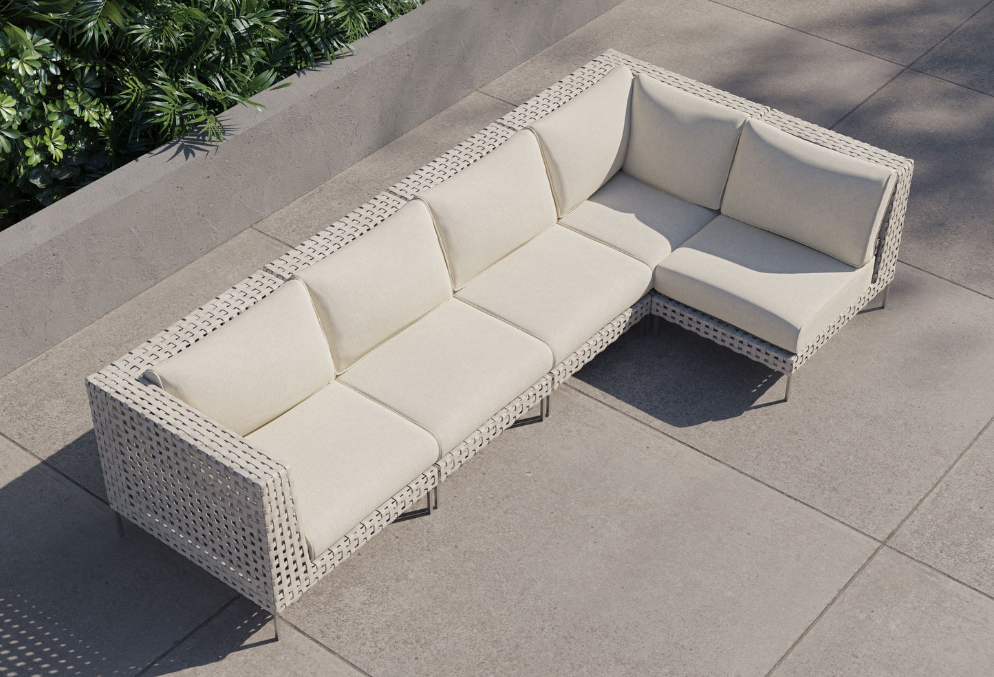 Canapé d'angle d'extérieur en résine tressée ajourée - 5 places