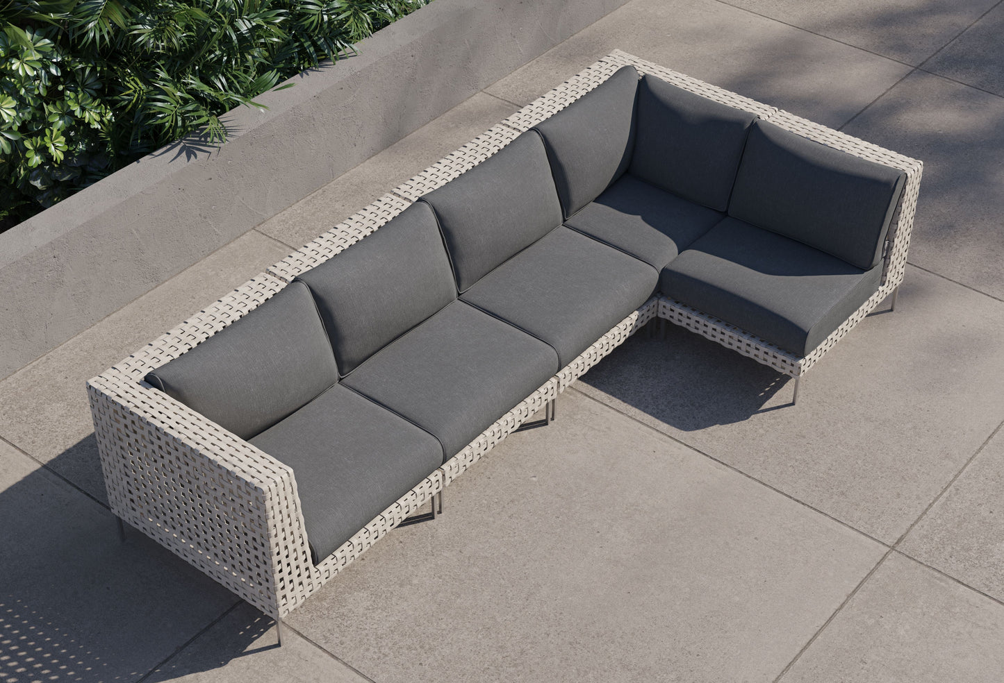 Canapé d'angle d'extérieur en résine tressée ajourée - 5 places