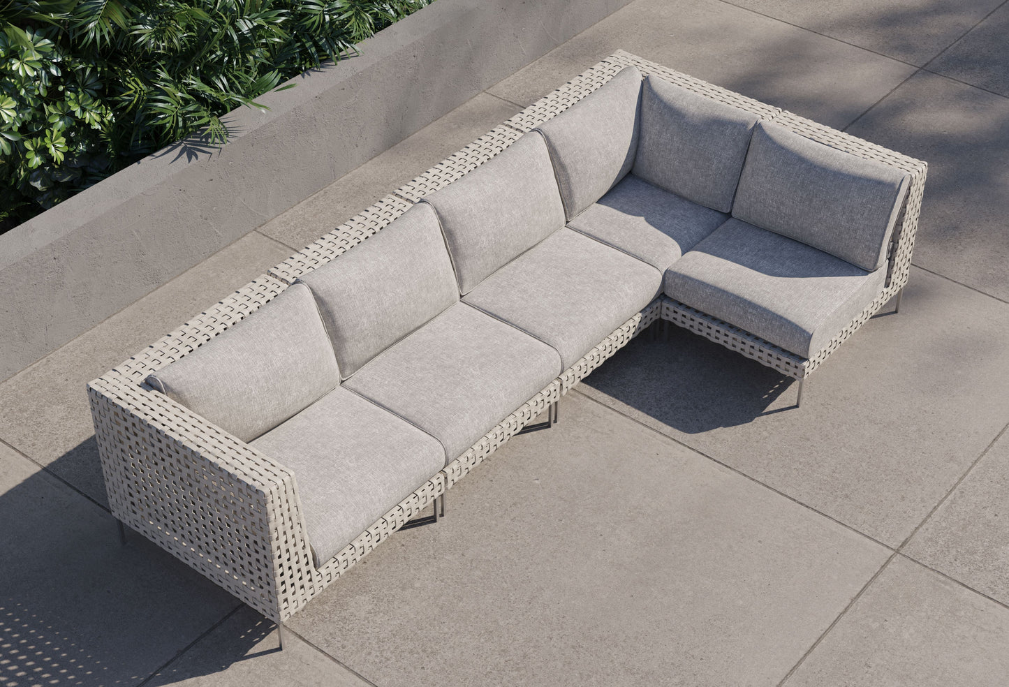 Canapé d'angle d'extérieur en résine tressée ajourée - 5 places