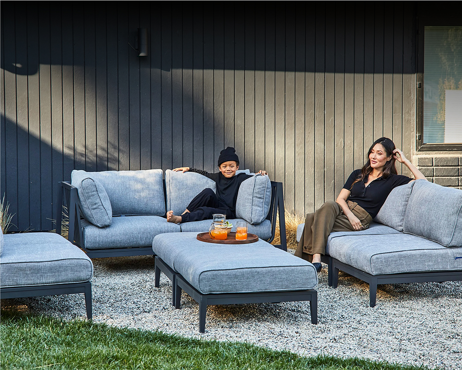 Pouf d'extérieur multifonctionnel en aluminium anthracite