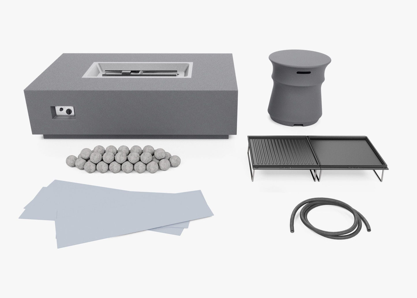 Ensemble de cuisine avec table et foyer en béton + housse pour bouteille de propane - Rectangulaire