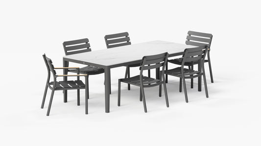 Table de salle à manger d'extérieur OuterStone + 2 fauteuils 595 + 4 chaises sans accoudoirs 595