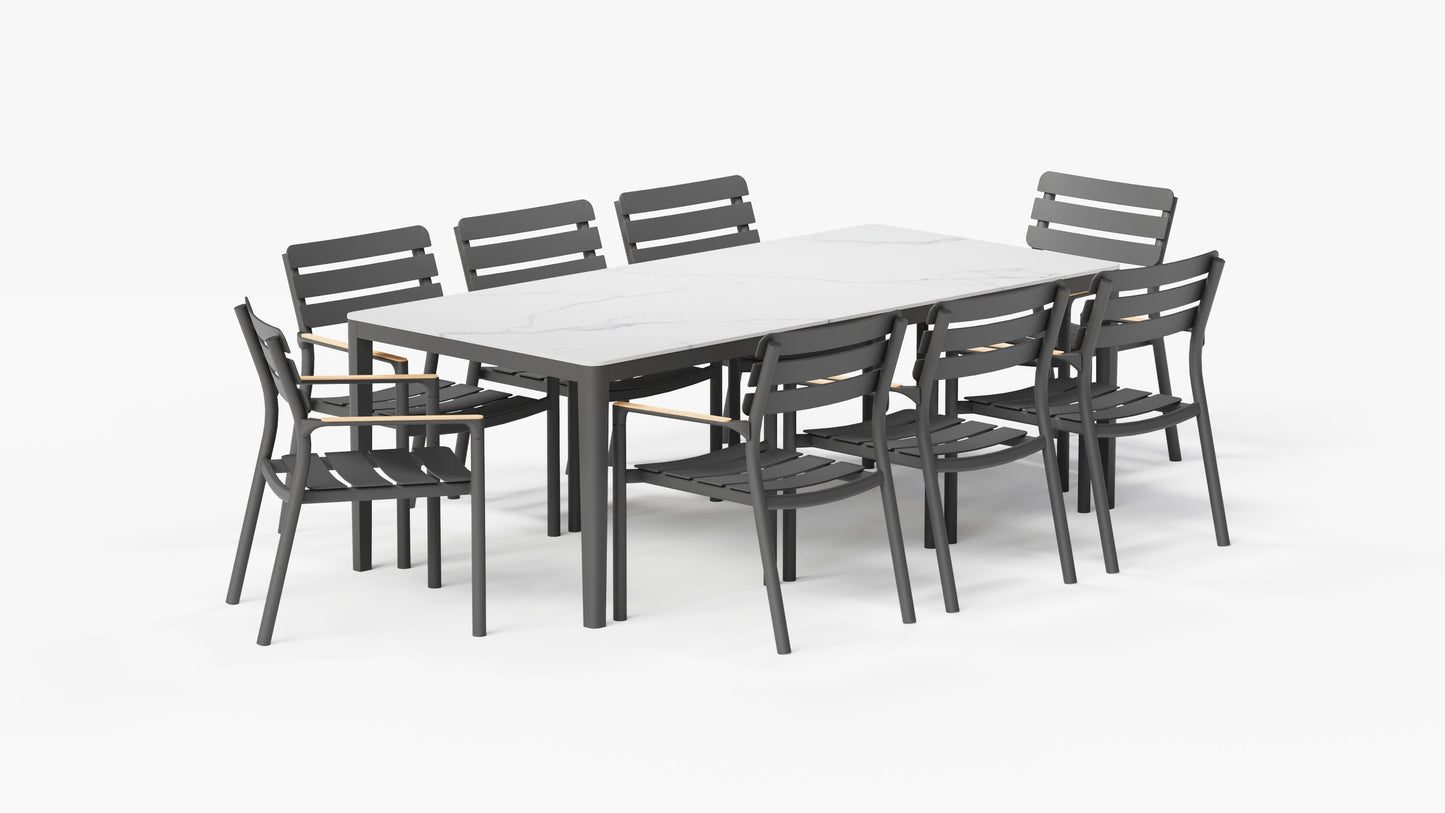 Table de salle à manger d'extérieur OuterStone + 8 fauteuils de salle à manger 595