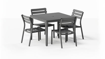 Table de salle à manger carrée d'extérieur en aluminium + 4 chaises sans accoudoirs 595