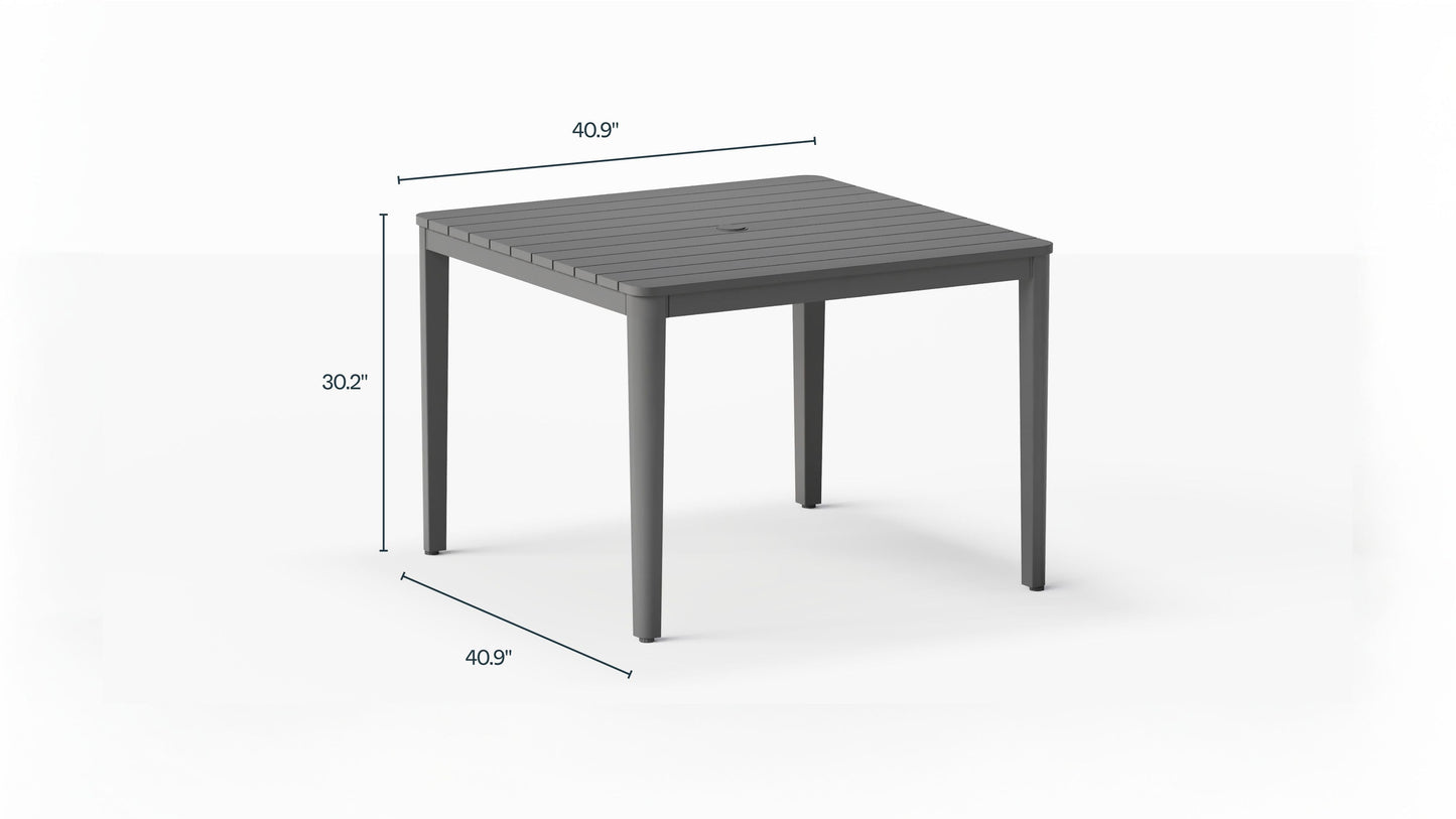 Table de salle à manger carrée d'extérieur en aluminium