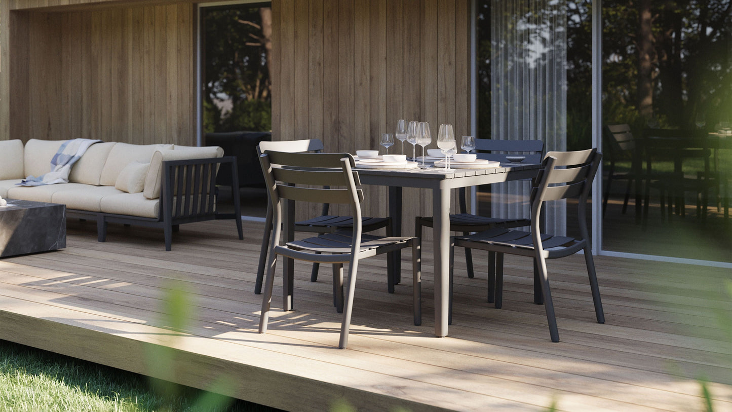 Table de salle à manger carrée d'extérieur en aluminium + 4 chaises de réalisateur en aluminium