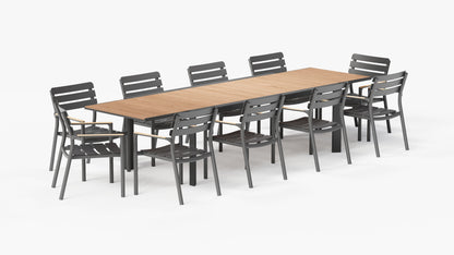Table de salle à manger extensible d'extérieur en teck et aluminium + 10 fauteuils 595