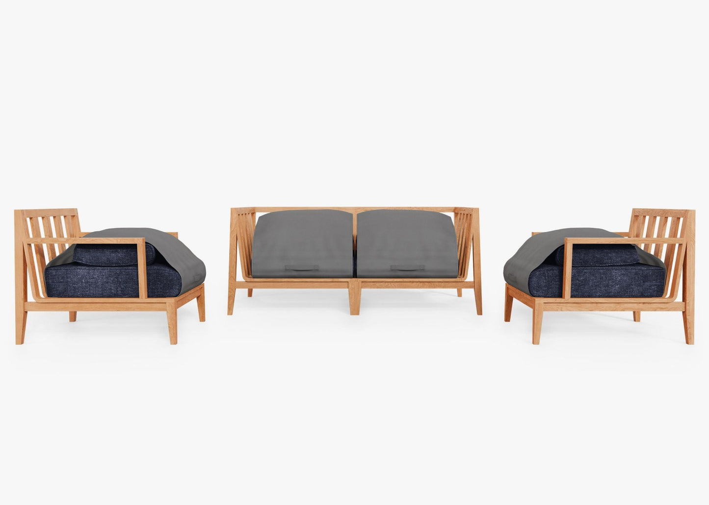 Canapé d'extérieur en teck avec fauteuils - 4 places