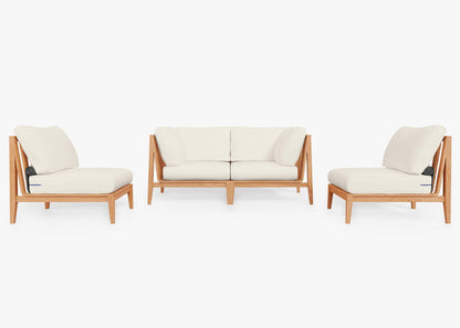 Canapé d'extérieur en teck avec fauteuils sans accoudoirs - 4 places